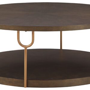 Brazburn - Dark Brown / Gold Finish - Round Cocktail Table