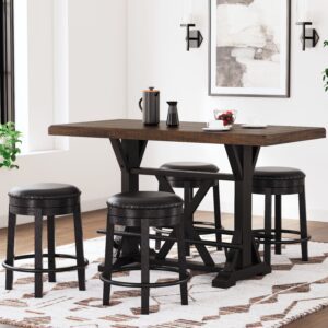 Valebeck - Black / Brown - 5 Pc. - Rectangular Dining Room Counter Table, 4 Stools