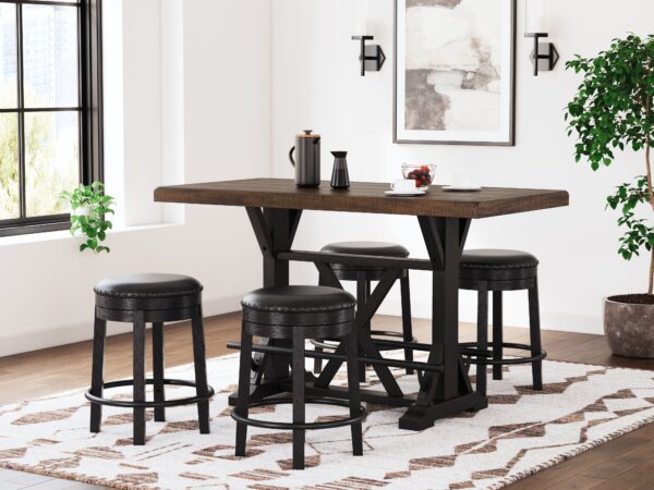 Valebeck - Black / Brown - 5 Pc. - Rectangular Dining Room Counter Table, 4 Stools