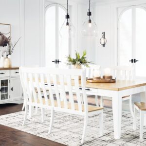 Ashbryn - White / Natural - 7 Pc. - Dining Table, 4 Side Chairs, Double Dining Chair, Server
