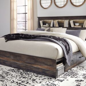 Drystan - Brown / Beige - King Bookcase Bed with 2 Side Drawers