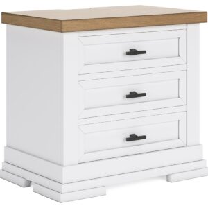 Ashbryn - White / Natural - Three Drawer Night Stand