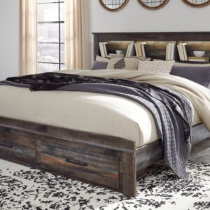 Drystan - Brown / Beige - King Bookcase Bed with 2 Storage Drawers