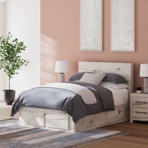 Lawroy - Light Natural - Full Panel Bed With Storage footboard And 2 Under Bed Storage Units