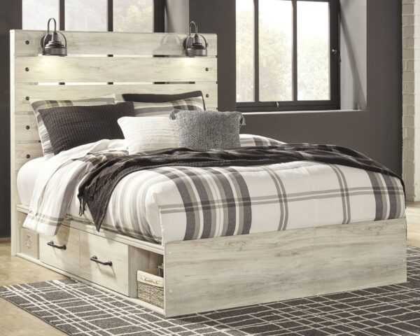 Cambeck - Whitewash - Queen Panel Bed with Side Storage Drawers
