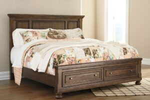 Flynnter - Medium Brown - Queen Panel Bed with 2 Storage Drawers