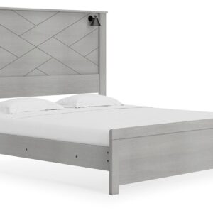 Cottonburg - Light Gray / White - King Panel Bed with Sconce Lights