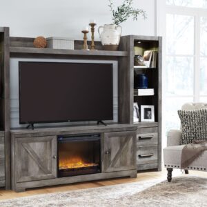 Wynnlow - Gray - 5 Pc. - Entertainment Center - 63" TV Stand with Fireplace Insert Glass/Stone