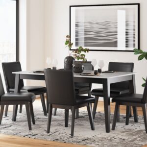 Jettaya - Black / White - 7 Pc. - Rectangular Dining Room Table, 6 Upholstered Side Chairs