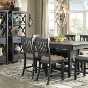 Tyler Creek - Dark Gray - 9 Pc. - Counter Table, 6 Barstools, 2 Cabinets