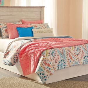 Willowton - Whitewash - Full Panel Headboard with Bolt on Bed Frame