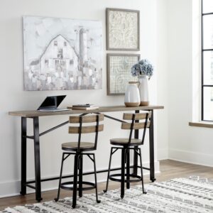 Lesterton - Light Brown / Black - 3 Pc. - Long Counter Table, 2 Bar Stools