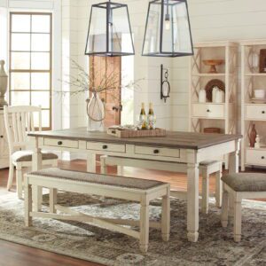 Bolanburg - Beige - 9 Pc. - Dining Room Table, 2 Side Chairs, Bench (2), Server, 3 Cabinets