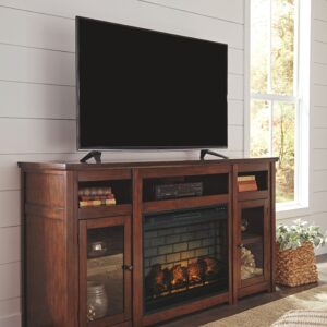Harpan - Reddish Brown - 2 Pc. - 72" TV Stand with Electric Infrared Fireplace Insert