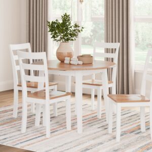 Gesthaven - Natural / White - 5 Pc. - Round Dining Room Drop Leaf Table, 4 Side Chairs