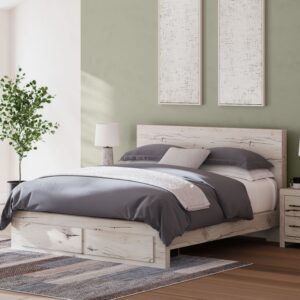 Lawroy - Light Natural - King Panel Bed With Storage Footboard