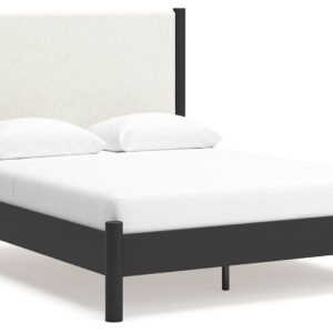 Cadmori - Black / White - Queen Upholstered Panel Bed