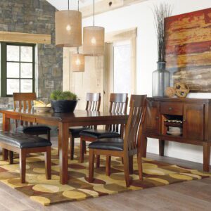 Ralene - Light Brown - 7 Pc. - Extension Table, 4 Barstools, Bench, Server