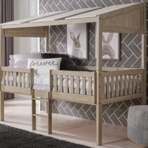 Wrenalyn - White / Brown / Beige - Twin Loft Bed with Roof Panels