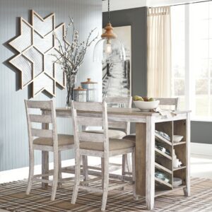 Skempton - White - 5 Pc. - Counter Table, 4 Upholstered Barstools