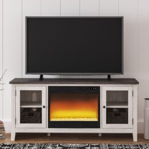 Dorrinson - White / Black / Gray - 60" TV Stand with Fireplace Insert Glass/Stone