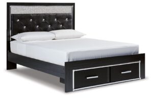 Kaydell - Black - Queen Upholstered Panel Storage Platform Bed