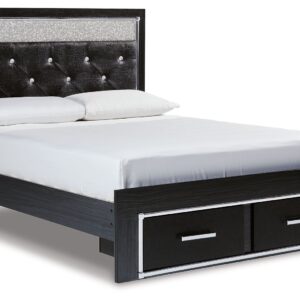 Kaydell - Black - Queen Upholstered Panel Storage Platform Bed