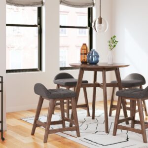 Lyncott - Charcoal / Brown - 5 Pc. - Counter Table, 4 Upholstered Barstools