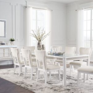 Chalanna - White - 10 Pc. - Rectangular Dining Room Extension Table, 8 Side Chairs, Server