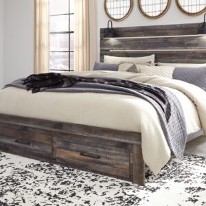 Drystan - Brown / Beige - King Panel Bed with 2 Storage Drawers