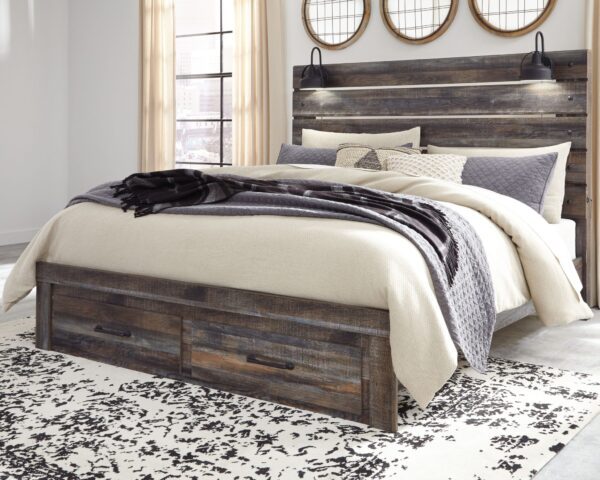 Drystan - Brown / Beige - King Panel Bed with 2 Storage Drawers