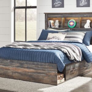 Drystan - Brown / Beige - Full Bookcase Bed with 2 Side Drawers