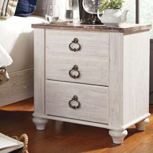 Willowton - Brown / Beige / White - Two Drawer Night Stand