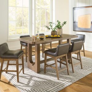Cabalynn - Light Brown - 7 Pc. - Rectangular Dining Room Counter Table, 6 Upholstered Barstools