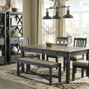 Tyler Creek - Dark Gray - 8 Pc. - Dining Room Table, 4 Side Chairs, Bench, 2 Cabinets