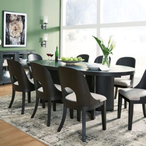 Rowanbeck - Black - 10 Pc. - Dining Table, 8 Side Chairs, Server