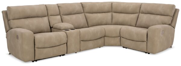 Next-Gen Durapella - Sand - 5-Piece Power Reclining Sectional With Storage Console