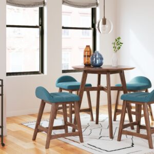 Lyncott - Blue / Brown - 5 Pc. - Counter Table, 4 Upholstered Barstools
