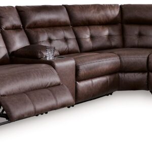 Punch Up - Walnut - 5-Piece Power Reclining Sectional With Storage Console
