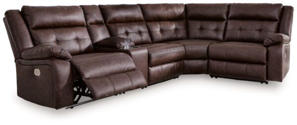 Punch Up - Walnut - 5-Piece Power Reclining Sectional With Storage Console