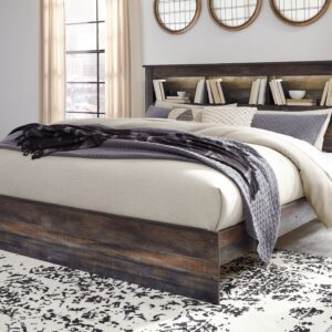 Drystan - Brown / Beige - King Panel Bookcase Bed