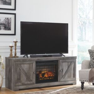 Wynnlow - Gray - 2 Pc. - 63" TV Stand with Faux Firebrick Fireplace Insert