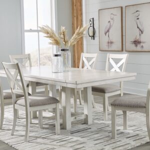 Robbinsdale - Antique White - 7 Pc. - Rectangular Dining Room Extension Table, 6 Upholstered Side Chairs