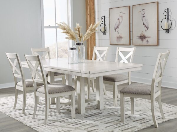 Robbinsdale - Antique White - 7 Pc. - Rectangular Dining Room Extension Table, 6 Upholstered Side Chairs