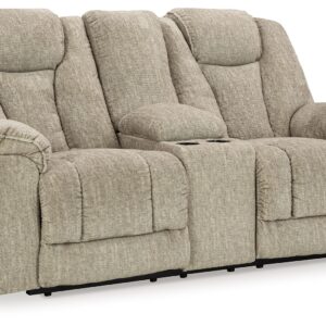 Hindmarsh - Stone - Power Reclining Loveseat with Console/ Adj Hdrst