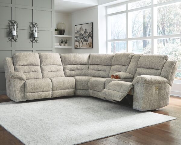 Family Den - Pewter - Right Arm Facing Power Loveseat with Console 3 Pc Sectional