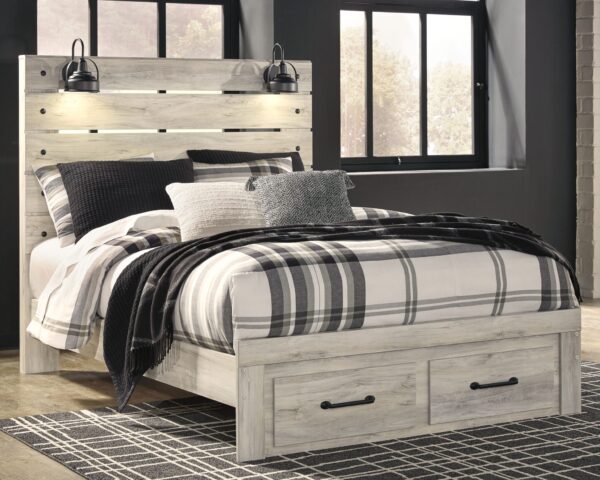 Cambeck - Whitewash - Queen Panel Bed with 2 Storage Drawers