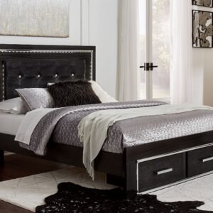 Kaydell - Black - Queen Upholstered Panel Bed with 2 Storage Drawers