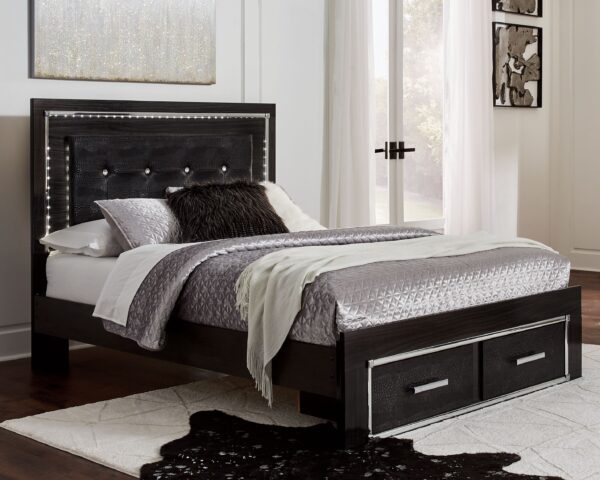 Kaydell - Black - Queen Upholstered Panel Bed with 2 Storage Drawers