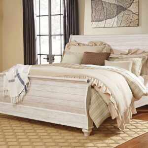 Willowton - Whitewash - King Sleigh Bed With Faux Plank Design